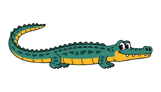 Imagine prompt cartoon alligator character in a cute flat