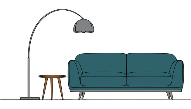 Imagine prompt modern furniture setting with sofa lamp and small