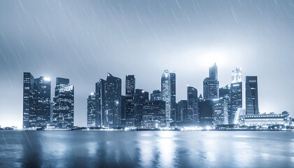 Fototapeta premium City skyline at night with rain falling