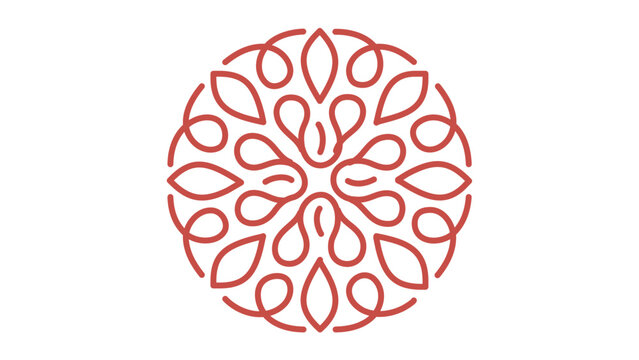 Elegant red arabesque medallion vector icon with minimalist floral linework, circular Islamic ornament, clean symmetrical motif for Ramadan decor, mosque branding, invitations, and pattern design