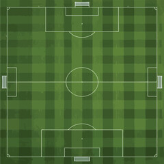 Top view of a grass soccer field with white markings isolated on a white background for sports layout and game design templates. © MDAKLAS