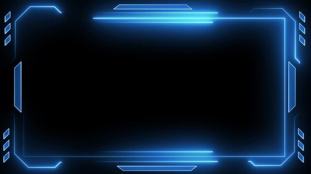 Abstract glowing neon blue sci fi tech frame webcam overlay loop 4k motion video