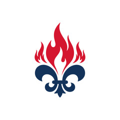 Fleur de lis symbol with stylized red flame design © yan