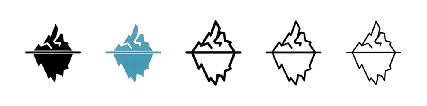 Iceberg vector illustration set. Arctic glacier iceberg icon for UI designs. Thin line customizable illustration. Contour symbol. Vector isolated outline drawing. Editable stroke