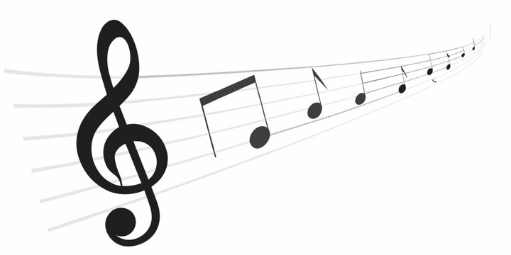 Musical Notes And Treble Clef Black Vector Illustration On White Background