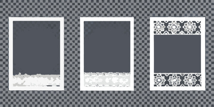 Three rectangular picture frames against checkered background flat vector illustration