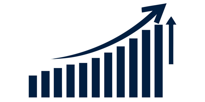Growth chart with ascending bars and arrow flat vector illustration