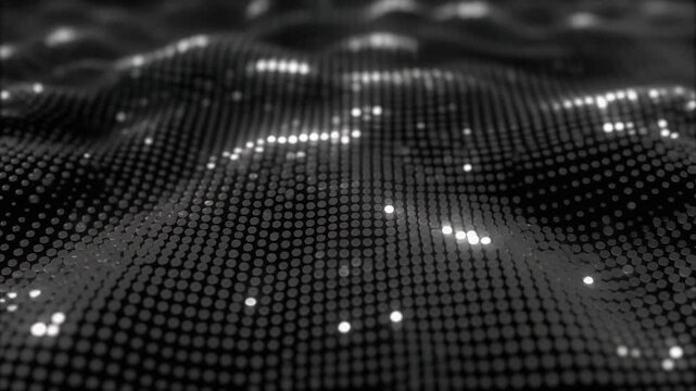 Infinite digital grid of charcoal gray dots pulsing with glowing white waves