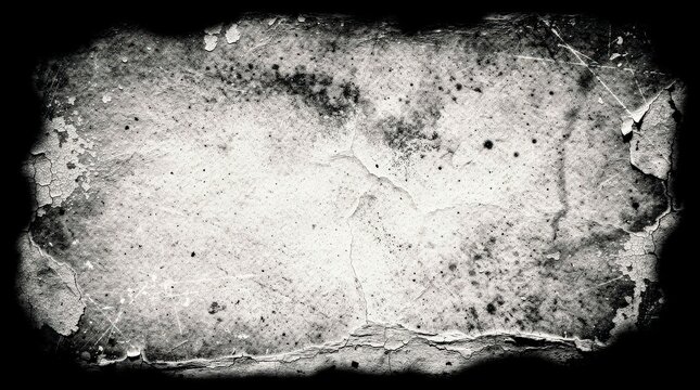 Grungy, textured concrete surface with cracks, stains, and worn edges in black and white.