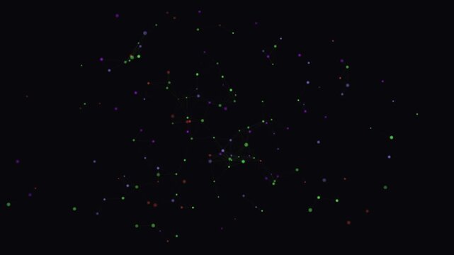 Colorful particles floating in dark space forming seamless looping pattern
