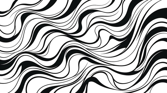 Black and white abstract illustration of wavy lines forming a graphic pattern