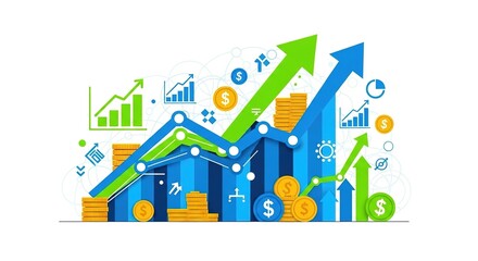 Fototapeta premium Business growth chart with rising arrow and coins