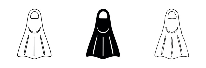 Set of three diving fins icons in outline, solid, and hand-drawn styles © Ophelia