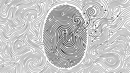 Fototapeta premium A detailed fingerprint illustration surrounded by swirling patterns and shapes.