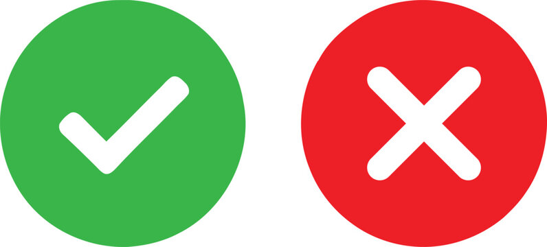 Check mark and cross symbol set vector illustration for survey feedback validation or test status.