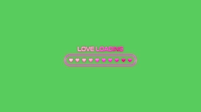 Animation purple text LOVE LOADING on green background.
