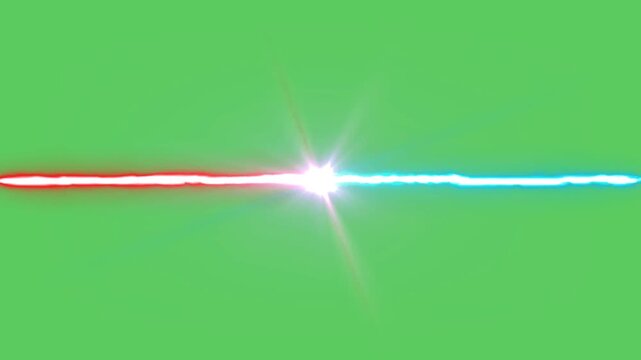  Realistic red laser light beam on green screen.