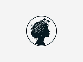 Fototapeta premium Flower Crown Girl black vector logo white background