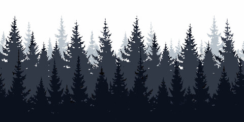 Forest Silhouette Against White Background A Panoramic Woodland Scene © Sukla
