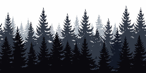 Dense forest silhouette against a white background vector illustration © Sukla