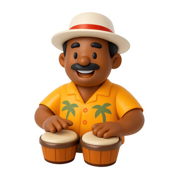 PNG Smiling musician playing bongos.