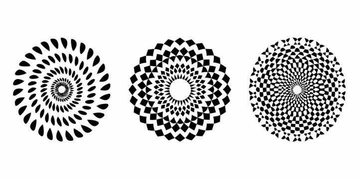 Circular arrangements of teardrop shapes black and white vector illustration