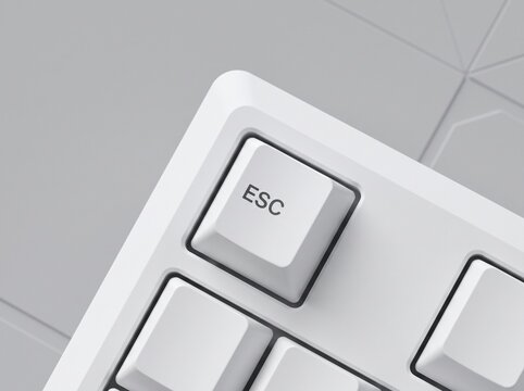 Minimalist High-Tech Background: Detail of ESC Key on White Keyboard