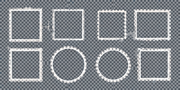 Assorted frame shapes with textured edges on transparent background