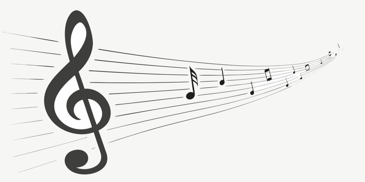Musical Notes And Treble Clef Black Vector Illustration On White Background