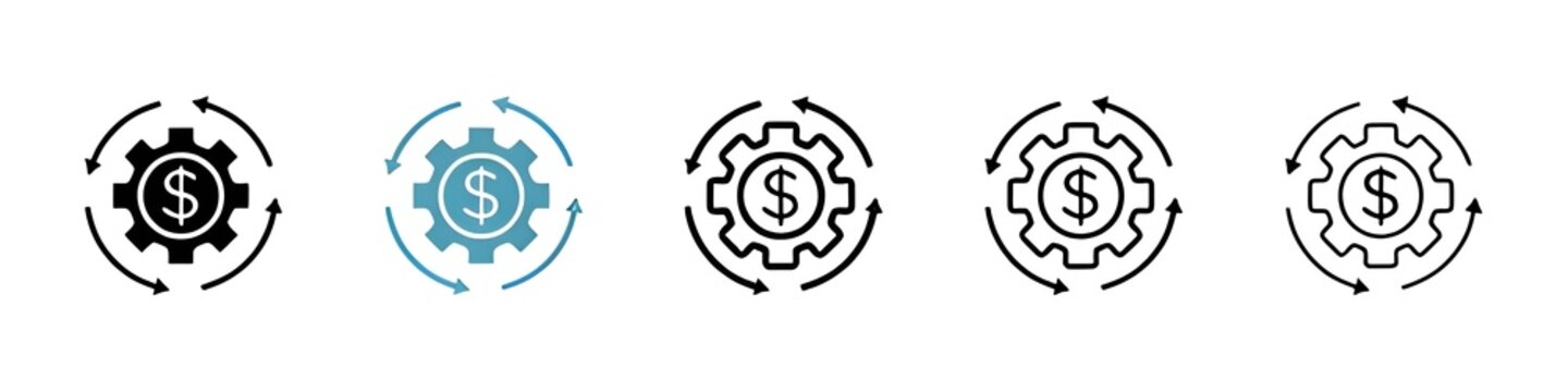 Financial Streamlining Vector Icon Set. Cost Reduction vector symbol for UI design. Thin line customizable illustration. Contour symbol. Vector isolated outline drawing. Editable stroke