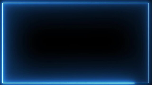 Glowing blue neon rectangle with flip text on black background