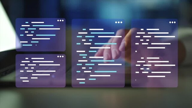 Developer using laptop computer to write application code.