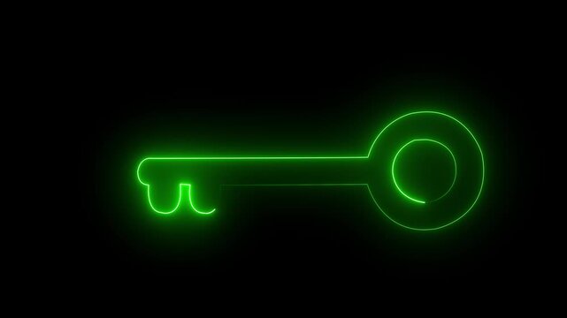 Futuristic technology - 4k glowing neon key lock animation icon sign symbol on black background. 4k video animation.