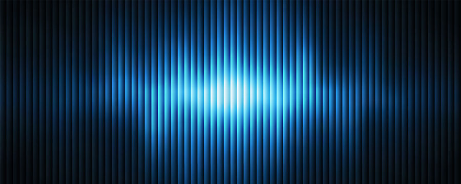 Abstract blue glowing equalizer wave background with vertical lines and central neon light pulse. Vector illustration