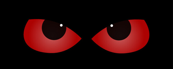 Red scary cats, owl eyes for Halloween party. Eye of cat are in darkness. Flat vector pictogram. Eyes sparkle in the dark, animal icon. Kitty silhouette. Evil, spooky, creepy. Friday 13. Evil wild eye © maimuna