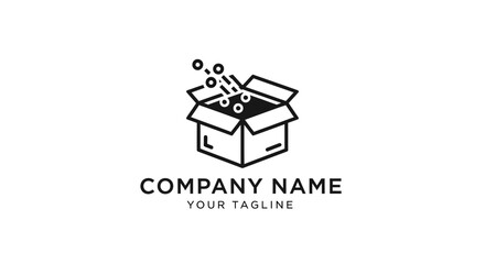 Fototapeta premium A simple line art logo of an open box with circles and text.