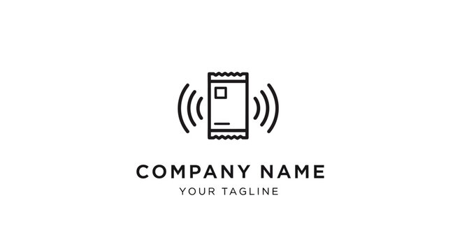 A simple logo design template with a mobile phone and sound waves.