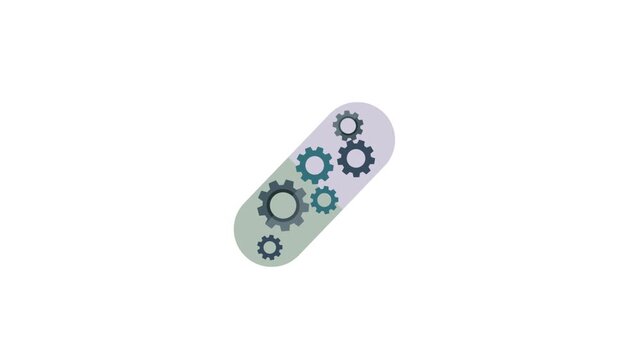 Flat medical capsule pill animation transforming with spinning internal gears