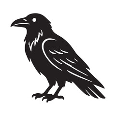 Fototapeta premium Black silhouette of a crow bird in profile vector illustration with silhouette wildlife isolated minimalist