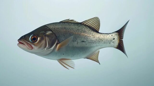 Fish swimming gracefully through clear water, showcasing its streamlined body, fins, and vibrant scales in a serene aquatic environment