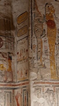 Richly painted pillars and walls inside KV9 royal tomb, Valley of the Kings