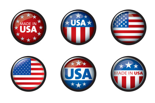 USA buttom set with American flag. Vector illustration.