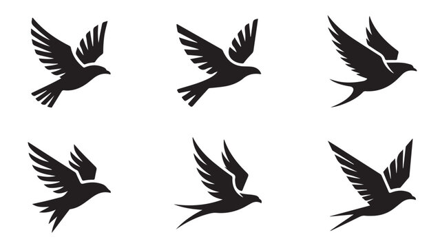Black minimalist bird silhouette set wings