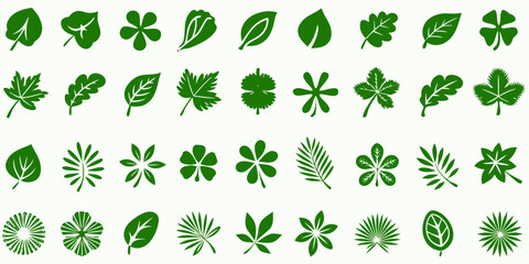 Fototapeta premium Green Leaf Silhouettes And Patterns On A Light Background