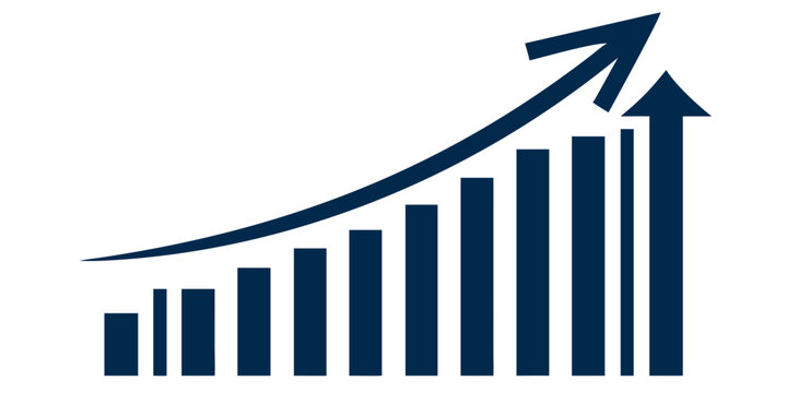 Growth chart with ascending bars and arrow flat vector illustration