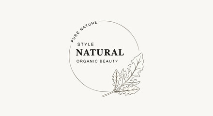 Naklejka premium Minimalist natural organic beauty logo design with a hand drawn leaf illustration.