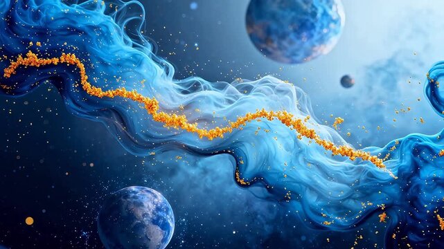 Cosmic nebula with planets