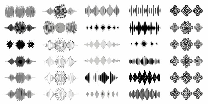 Audio Waveform Graphs Collection Gray Vector Illustration On White Background