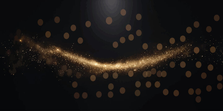 Abstract golden glitter wave of sparkling particles on black background with particles background abstract glamorous ornamental celebration glittering sparkling backdrop splendor