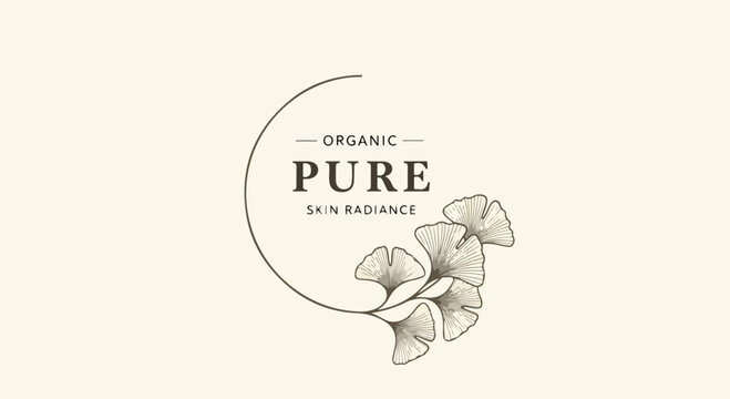 Minimalist organic beauty logo design with ginkgo biloba leaf illustration 1.